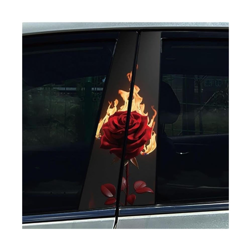 Autocollant pilier B de voiture motif rose rouge foncé imperméable - Lot de 2
