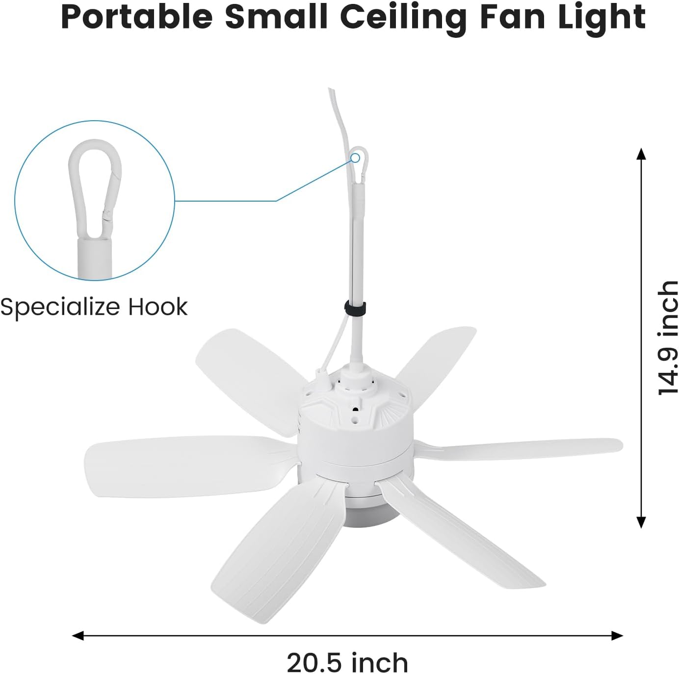 Fanspex 20.5'' Plug in Ceiling Fan with Light for Gazebo Patio Canopy Tent Porch RV, 5 Fan Speeds with Adjust Lighting & Remote Control (White)