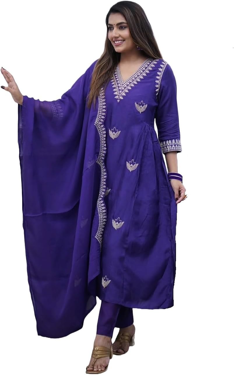 Women Printed Anarkali Kurta and Pant Set with Dupatta