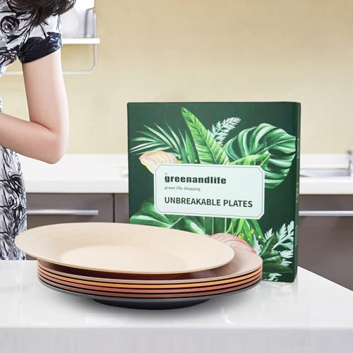 Image of 10inch /6pcs Dishwasher & Microwave Safe Wheat Straw Plates, Alternative for Plastic Plates, Lightweight Reusable Unbreakable Dinner Plates, Non-toxin, BPA Free for Kids Adults
