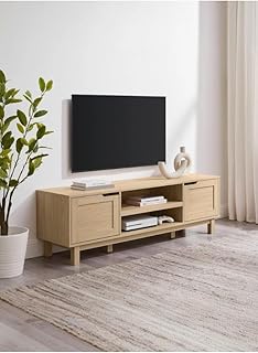 Woodx Modern TV Stand, Entertainment Center with Storage Cabinets & Open Shelves, Media Console for TVs up to 65 Inches, Living Room Furniture with Natural Wood Finish & Tapered Legs
