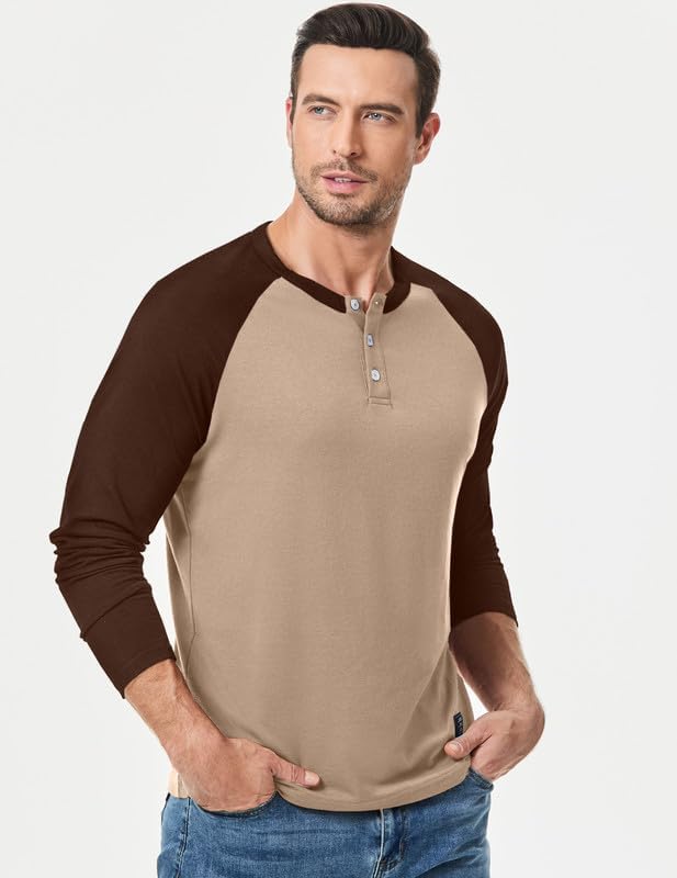 Men's Henley Shirt Fall Crewneck Color Block Slim Fit Long Sleeve T Shirts Button Up Tees - Image 5
