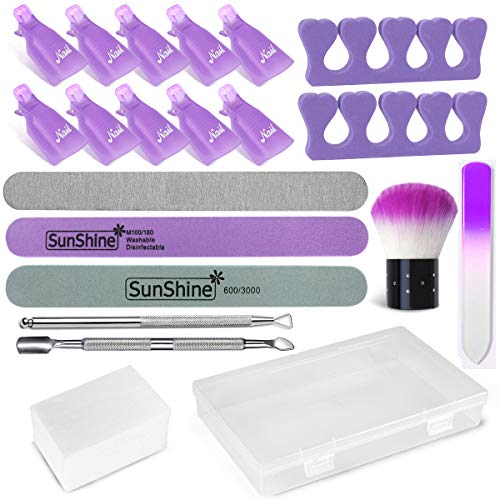 Nail Polish Remover Kit - Nail Polish Remover Clips Nail Remover Pads Nail Files Nail Pusher and Scraper Nail Brush Duster and Finger Separators (Purple)