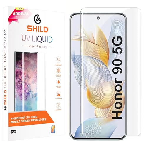 Image of SHILD Premium UV Tempered Glass Screen Protector for Honor 90 5G (6.67 Inch) - Full Adhesive UV Glue Curved Screen Guard, 9H Hardness, HD Clarity, Case Friendly, Easy Installation Kit - Pack of 1