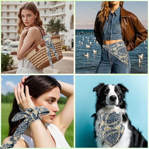 LHXzizizi Floral Bandanas for Women Men, 27\" x 27\" Large Cotton Bandana Headband Head Wraps Hair Scarf for Beach Camping (Blue white floral - Vine flower) - Thumbnail 4