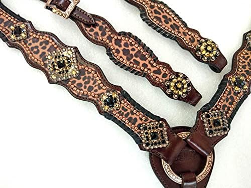 Showman Leather Single Ear Headstall & Breast Collar Set w/Cheetah Print