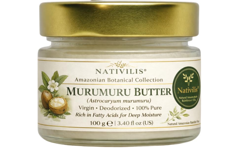 Nativilis Murumuru Butter Virgin Deodorized (Astrocaryum murumuru) Amazonian Rainforest Collection Skin Hair Care Moisturizer – Less frizzy hair - Noncomedogenic No pore blockages Copaiba properties