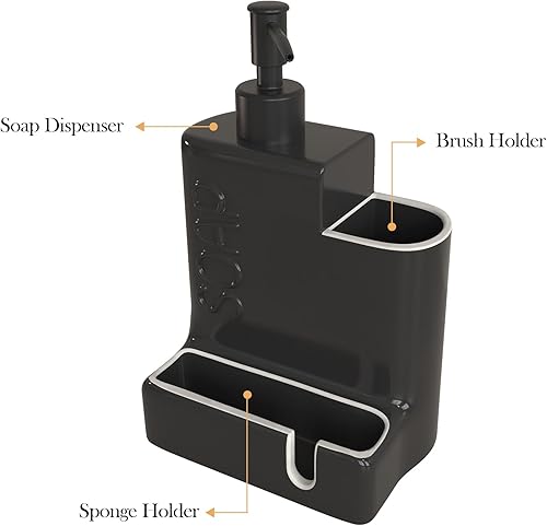 Miniatura 5 de Dispensador de jabón con soporte de esponja y soporte para cepillo, bomba dispensadora de jabón de platos de cerámica, organizador de jabón líquido