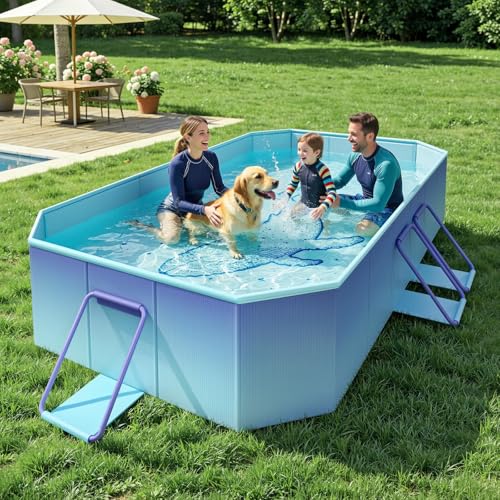 HeySplash Foldable Pool, Non-Inflatable Swimming Pool with Rigid Puncture-Proof Hard Composite Board, Kiddie Pool Outdoor Pool, Adults & Kids Pool for Backyard Garden Dog Pool 78"×53"×19", Blue Whale