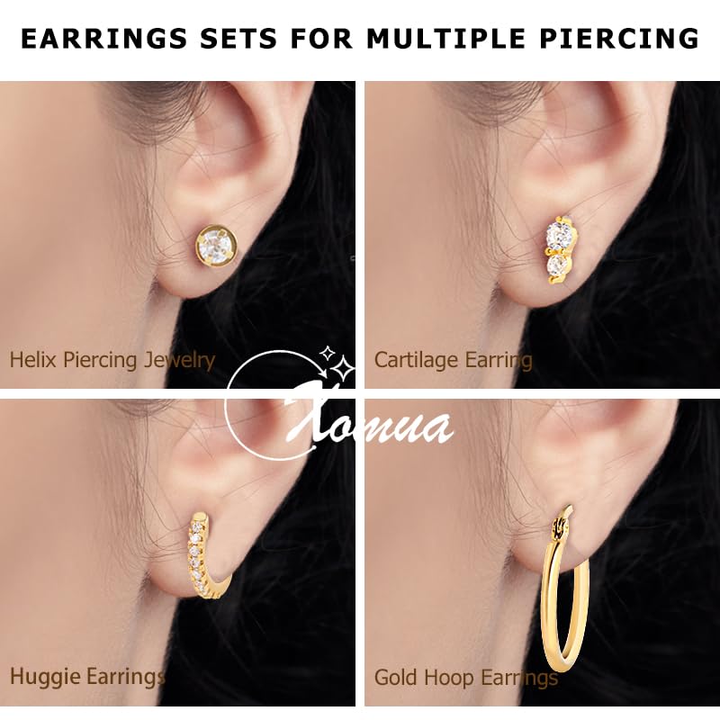 14K Gold Earrings, Hypoallergenic Surgical Steel Earrings for Women, Small 14K Gold Plated Hoop Earrings Trendy, Tragus Piercing Jewelry Flat Back Stud Perfect for Fashion Style.3