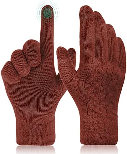 BLURBE Thermal Gloves Womens - Touch Screen Winter Gloves Fleece Lined Knitted Mittens Gloves Ladies Warm Gloves
