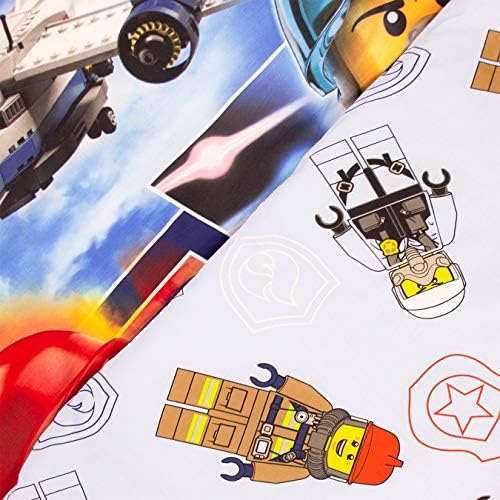 LEGO Official Single Duvet Cover | Classic City Design | Boys & Kids & Teenager Reversible Bedding Set & Pillowcase, Blue