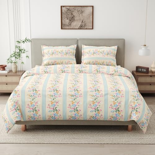 Image of haus & kinder Bedsheet for Double Bed King Size, 108 * 108 Inches King Size Bed Sheet Cotton with 2 Pillow Covers 186TC Cotton Bedsheets for King Size Bed- Serenade of Flowers