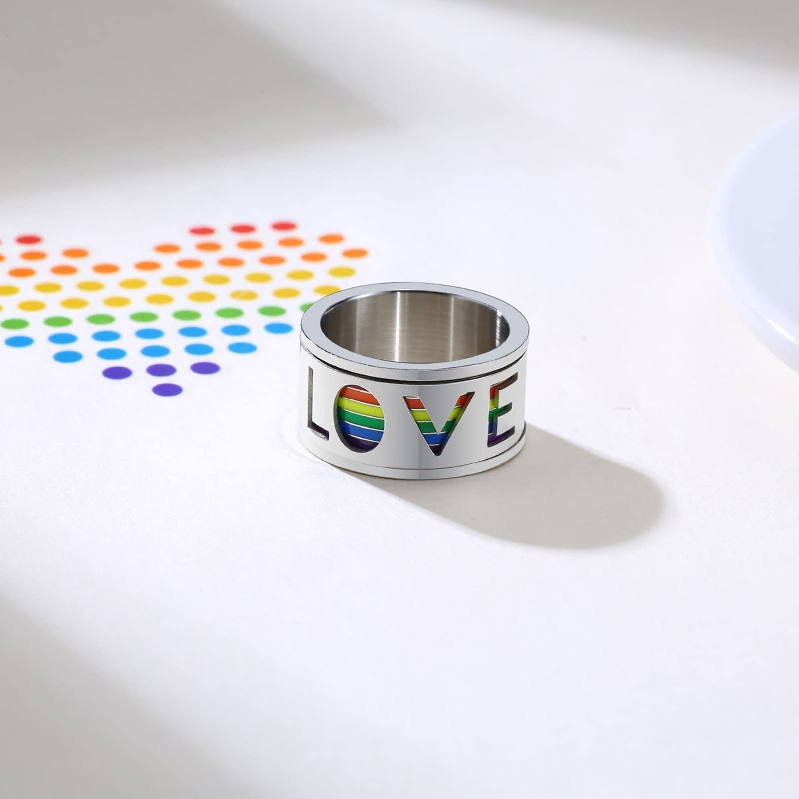 AmDxD Collar para parejas, 2 unidades, anillo de acero inoxidable, colgante Love LGBT, par de collares para él y ella, plata para mujeres y hombres (ancho de 11 mm, cadena para hombre de 60 cm,
