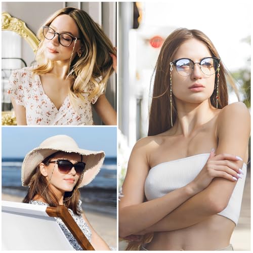 FMYODWU 3 Piece Women's Eyeglasses Chain, Beaded Eyeglasses Chain Kit, Sunglasses Cord Adjustable Non-Slip, Lanyard Decorative Accessory, Eyeglasses Strap with Non-Slip Ear Hooks – vue 6
