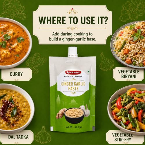 Image of spice nest Fresh Ginger Garlic Paste 200g Pouch | Pack of 3 | Ready for Daily Cooking