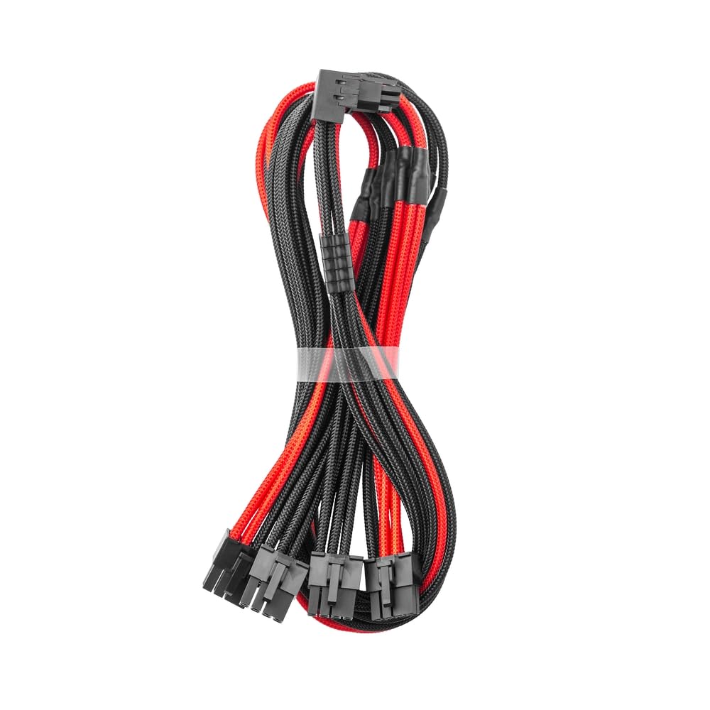 CableMod C-Series Pro ModMesh Sleeved 12V-2x6 12VHPWR 90° StealthSense PCIe Cable for Corsair - Variant A (Black + Red, 16-pin to Quad 8-pin, 60cm)