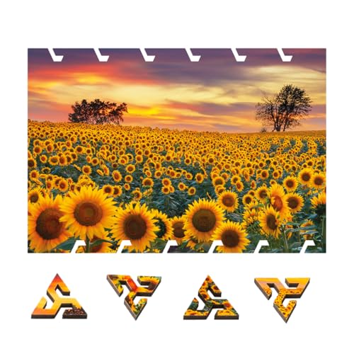 Wentworth Wooden Puzzles Sunflower Field - Extra Difficult 80 Pcs Adult Jigsaw Puzzle Repetitive Tessellating Pieces Mini Mindful Puzzle - Sustainably Sourced Wood & British Made
