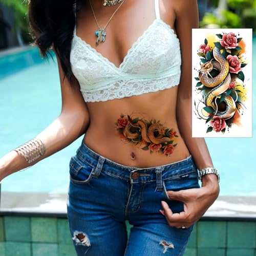Image of MAYCREATE 6 Sheets Watercolor Rose Temporary Tattoos For Women Arm Girls Adults, Water Color Peony Flower Tattoo Sticker, Bulk Temp Fake Long Lasting Colorful Floral Tattoo 21x11.4cm