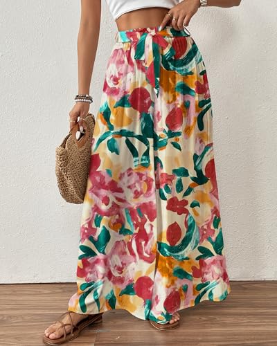 Image of Bsubseach Women Wide Leg Pants Floral Flowy Palazzo Pants