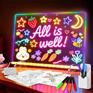 LumiBoard LED Drawing Board for Kids with 13 Light Effect- 13.7x10'' Acrylic Dry Erase Board Doodle Glow Board Kids, Includes Adapter, 7 Markers, Glow Art & Sketching Gift for Girls Teens