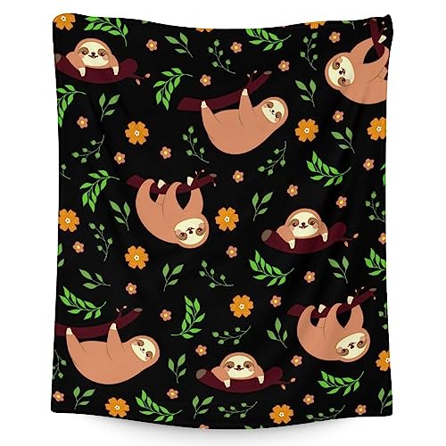 Mercuryelf Sloth Throw Blanket - Soft, Fuzzy & Warm - 40x50 Inches Flannel Blankets for Travel, Office - Black Cute Throws Gift for Girls, Boys