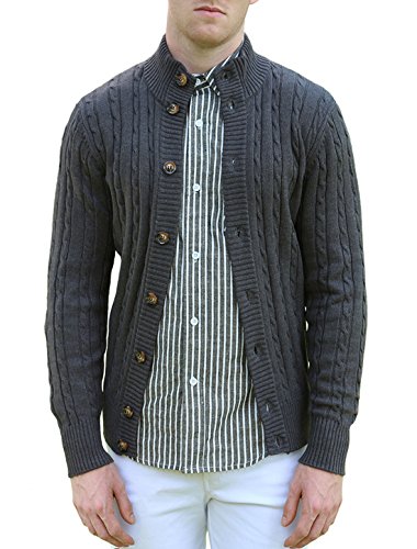 uxcell Men's Stand Collar Long Sleeves Cable Knit Single Breasted Cardigan Gray S US 36