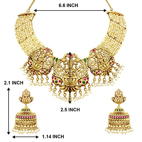 Brass Pearl Necklace Earring Temple Jewellery Set