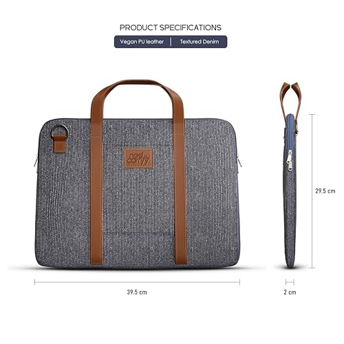 Image of Laptop Sleeve with Handle Upto 14 Inch for Men & Women | Ultra Slim Lightweight | Detachable Shoulder Strap | for MacBook Air /Pro, Asus, Lenovo, Dell & More|Gift for Office & Daily Travel (Denim)