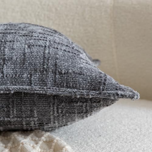 Image of MADIZZ Pack of 2 Chenille Throw Pillow Covers 18x18 Inch Dark Grey Soft Neutral Decorative Throw Pillows for Couch Sofa Boho Accent Cushion Covers Modern Farmhouse Home Decor for Bedroom Living Room