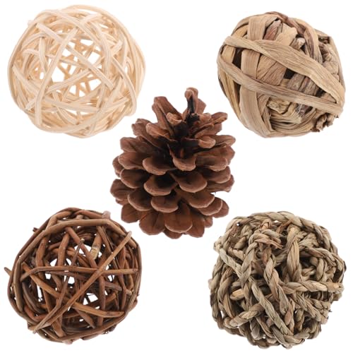 TOGEVAL 5個 うさぎ用磨牙草球 小動物歯みがきおもちゃ チンチラ ット対応 手作りの噛みごこちで歯の健康維持と口内清潔を