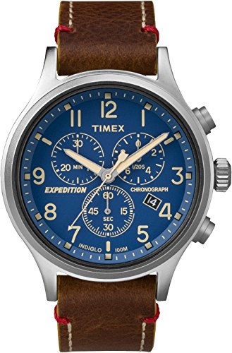 Timex Men's Expedition Scout Chrono Analog-Quartz Watch with Leather Strap, Brown, 20