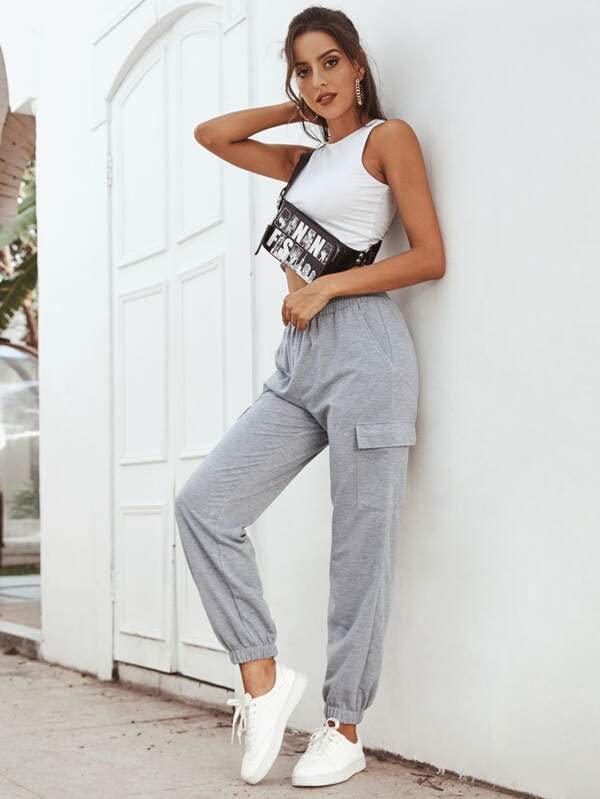 Image of dockstreet Soft Fabric Stylish Regular Comfortable Fit Joggers /Pants for Women V44CargoCotton8C2ALight Grey 28