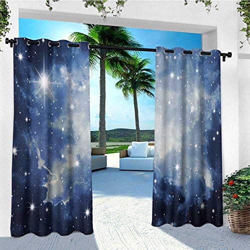 leinuoyi Constellation, Outdoor Curtain Wall, Blue Galaxies in Night Sky Celestial Image Stars Fog Magical, for Patio Waterproof W84 x L96 Inch Dark Blue Pale Blue White