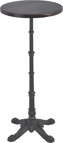Miniatura 8 de Topower Mesa retro industrial del pub 19.7" redondo negro nogal color madera superior 43.3" altura negro hierro fundido bar mesa