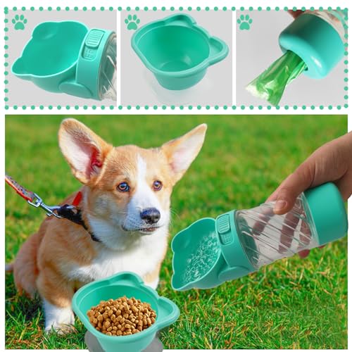 Image of Dog Water Bottle Portable,Leak Proof Puppy Water Bottle Dispenser with Food Container,Lightweight Travel Water Bowl for Dogs Outdoor Walking Travel Hiking(19 OZ,Green)