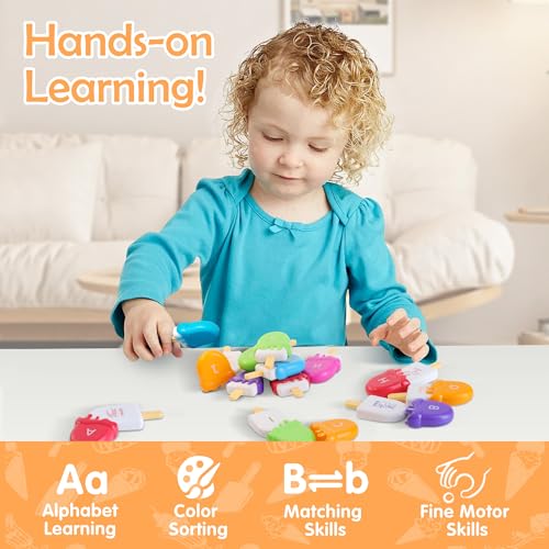 Image of USATDD ABC Alphabet Learning Toys Alphabet Popsicles Animal Matching Toy Uppercase Lowercase Preschool Learning Activities Montessori Toys Gifts for Kids Toddlers, 52 Pcs