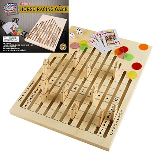 Matty's Toy Stop Deluxe Wooden Horse Racing Derby Game with Dice, Playing Cards & Chips