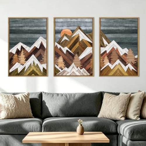 BINCUE Extra Large Mountain Wall Art Decor large Artwork Mountain Wall Decor 24x36 Inches Set of 3 Framed Painting for Living Room Bedroom Office