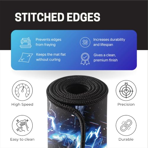 Image of Gaming Mouse Pad, Large Desk Mat 58.5 x 28 cm, Extended Washable MousePad, Desk Pad, 2mm Thick Non-Slip Rubber Base, Stitched Edges, Smooth Surface (Multicolour) - Blue Energy Anime Style Design