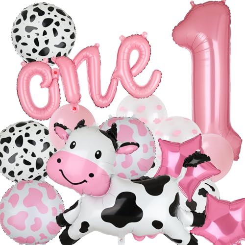 Cow Balloon Pink 40 Inch Large Number 1 One Letter Banner Balloons Cow Shape Mylar Balloon Baby Shower Girl One 1th Birthday Party Decoration Cowgirl Farm Animal Theme Birthday Party Decor 24 Pcs