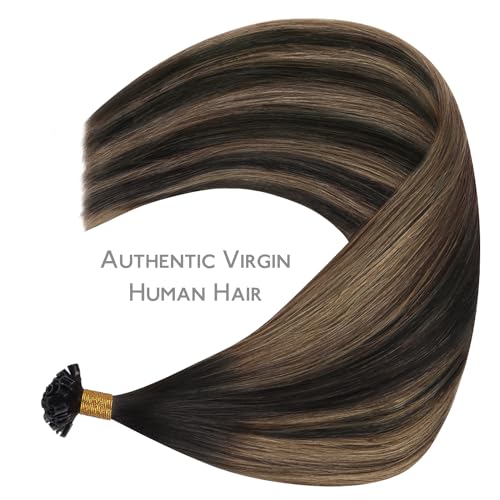Image of WENNALIFE U Tip Hair Extensions Human Hair, 50g 50s 18 Inch Balayage Dark Brown Mixed Chestnut Brown Remy Hair K Tip Hair Extension Real Human Hair Invisible Straight Keratin Hair Extension