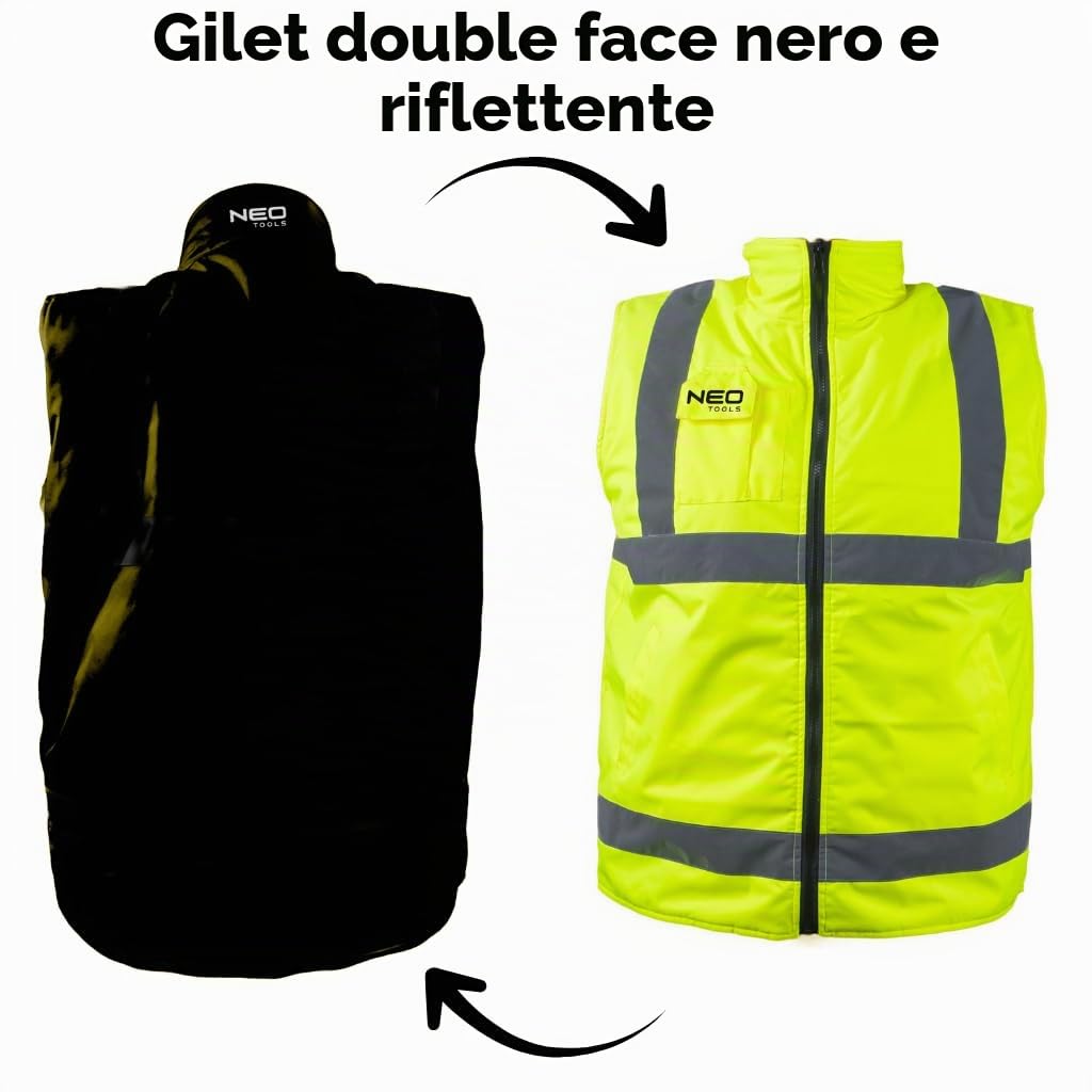 NEO TOOLS Giubbotto di sicurezza professionale 2 in 1, guanto da lavoro, reversibile, riflettente su un lato, gilet in pile, dimensioni: S-XXXL