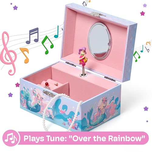 Image of Jewelkeeper Girls Musical Jewelry Box, Mermaid Style | Durable Pine Fiberboard, Soft Pink Lining, The Beautiful Dreamer Tune, 6x4x3.5in