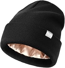 YANIBEST Satin Lined Beanie for Women Reduce Frizz Winter Hats for Women Men Silk Lining Soft Slouchy Warm Cuffed Less Static