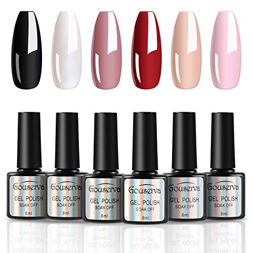 Gel Nail Polish Kit- 6 Colors Popular Nude Gel Polish All Seasons Skin Tones Pink black and white Gel Polish Kit, Soak Off LED Gel Nail Kit Manicure DIY Home