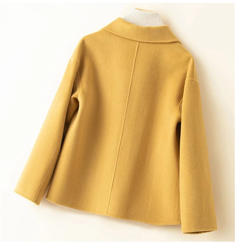 Hdhdeueh Women's Double-Sided Woolen Coat Short Single-Breasted Suit Collar Pocket Cardigan Outerwear2