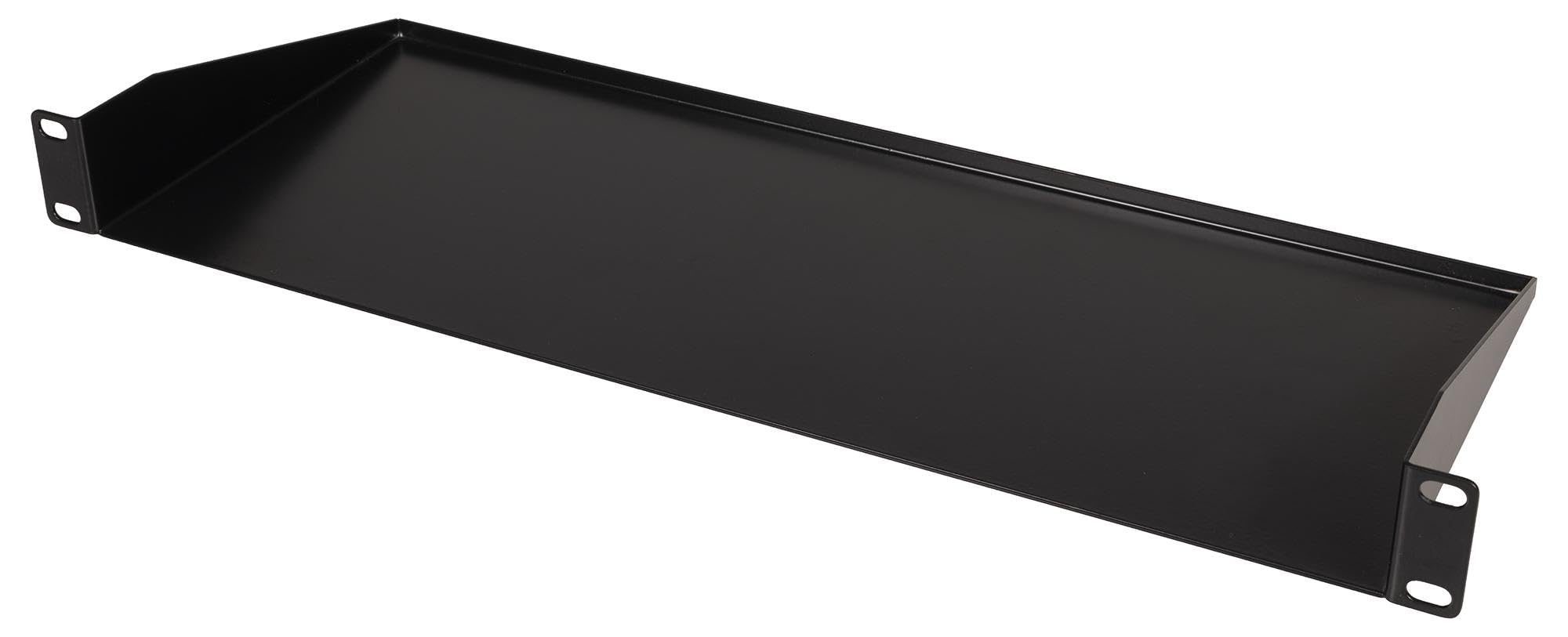 PULSE 19” 1U Rack Shelf, 180mm Depth, Heavy Duty 1.5mm Steel, Black Powder Coated, Slim Space-Saving Rackmount Storage for Servers, Audio Equipment, Electronics - RKSS-1U180