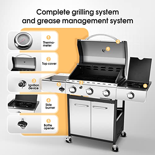 Rintuf 34000 BTU 3Burner Style Propane Gas Grill in Stainless