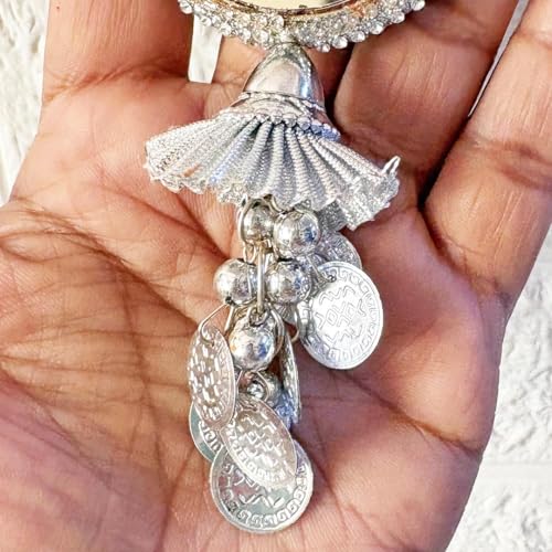 Image of Adikala Craft Store Handmade Ethnic Silk Latkan Tassel Set of 2 for Saree Pallu, Blouse, Suits, Dupatta, Lehenga Decor | Wedding Festival Occasion (Silver Mirror)